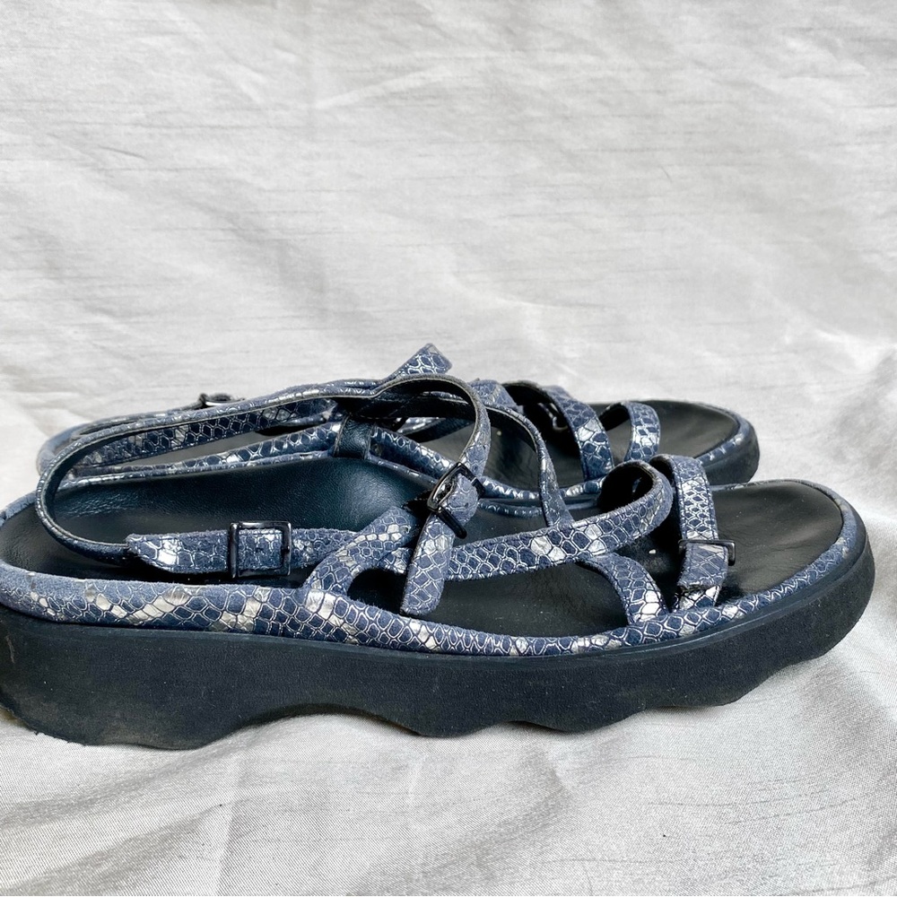 Thierry Rabotin Blue Snakeskin Chunky Platform Sandals